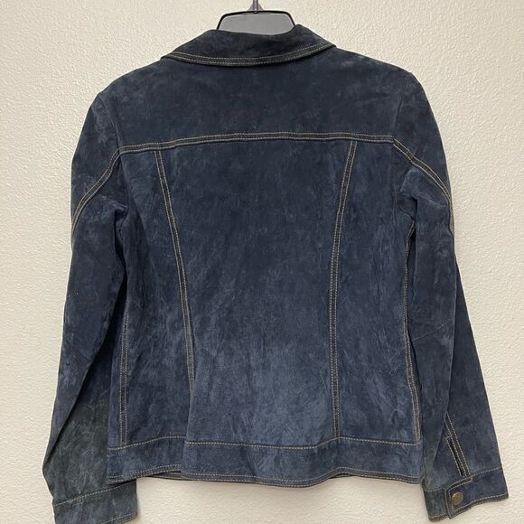DG2 By Diane Gilman Blue Suede Leather Jacket Size Small - Picture 7 of 7